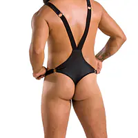 Чоловіче боді з люверсами Passion 028 HARRY S/M Black, екошкіра, на шлейках - Master