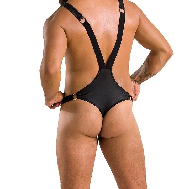 Чоловіче боді з люверсами Passion 028 HARRY S/M Black, екошкіра, на шлейках - Master