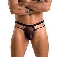 Чоловічі прозорі стринги Passion 029 THONG COLLIN L/XL Black, сітка - Master
