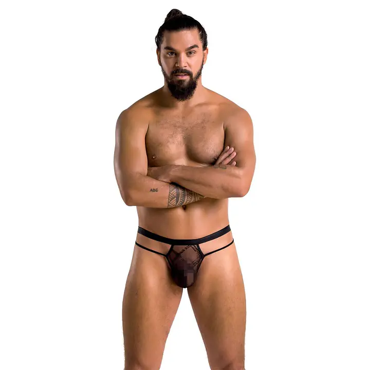 Чоловічі прозорі стринги Passion 029 THONG COLLIN L/XL Black, сітка - Master