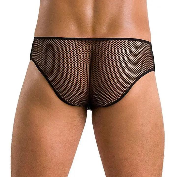 Чоловічі труси зі шнурівкою Passion 035 SLIP RICHARD L/XL Black, екошкіра, сітка - Master