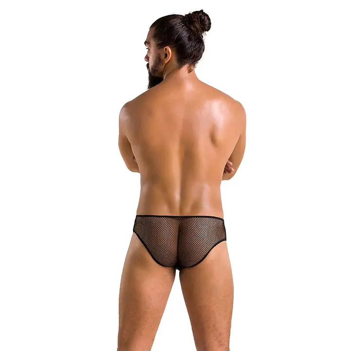 Чоловічі труси зі шнурівкою Passion 035 SLIP RICHARD L/XL Black, екошкіра, сітка - Master
