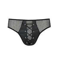 Чоловічі труси зі шнурівкою Passion 035 SLIP RICHARD L/XL Black, екошкіра, сітка - Master
