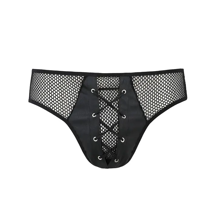 Чоловічі труси зі шнурівкою Passion 035 SLIP RICHARD L/XL Black, екошкіра, сітка - Master