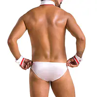 Комплект еротичної чоловічої білизни Passion 037 GREGORY L/XL White, труси, комірець, манжети - Master
