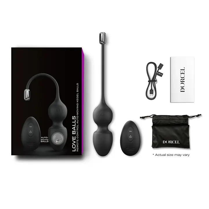 Вагінальні кульки Dorcel LOVE BALLS BLACK, вібрації та рухи внутрішньої кульки, пульт ДК - Master