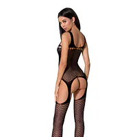 Бодістокінг Passion BS057 black, комбінезон, імітація панчох і пояса - Master