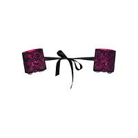 (SALE)Атласні наручники-манжети на стрічках Obsessive Roseberry cuffs, pink, прикрашені мереживом - Master