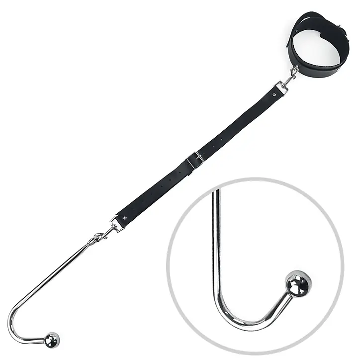 Анальний гак 2 із нашийником з натуральної шкіри Art of Sex - Anal hook, Чорний - Master