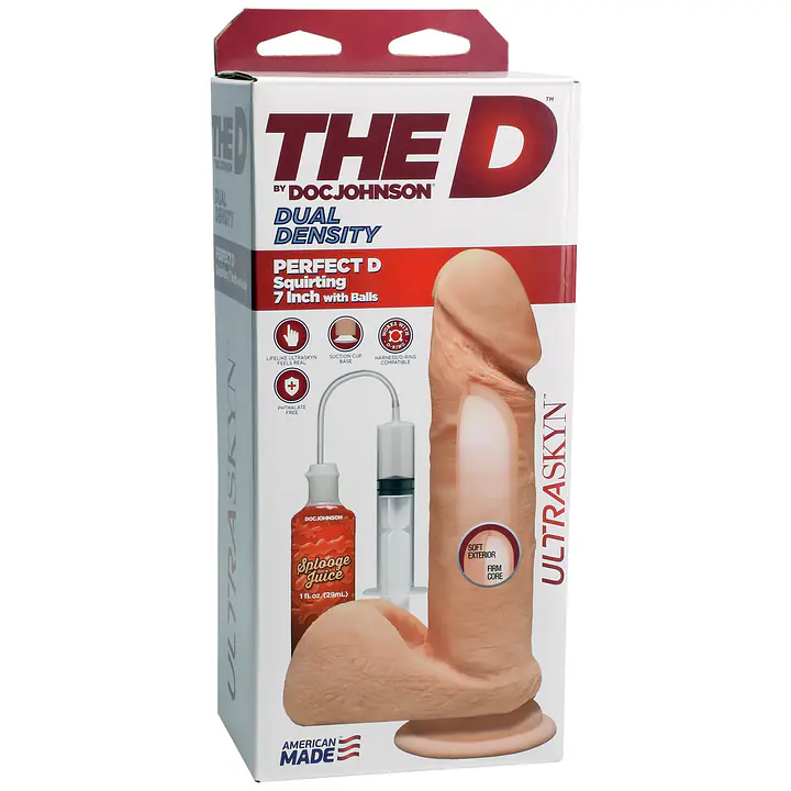Фалоімітатор, що кінчає, Doc Johnson The D ULTRASKYN Perfect D Squirting – 7 Inch, діаметр 4,3 см - Master