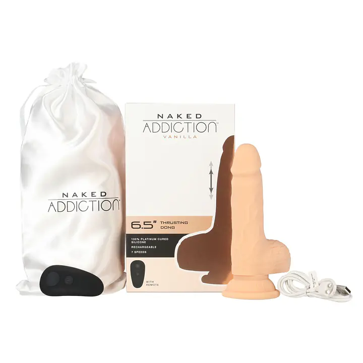 Фалоімітатор-пульсатор Naked Addiction 6.5″ Thrusting Dong With Remote, рухи вперед-назад, пульт ДК - Master