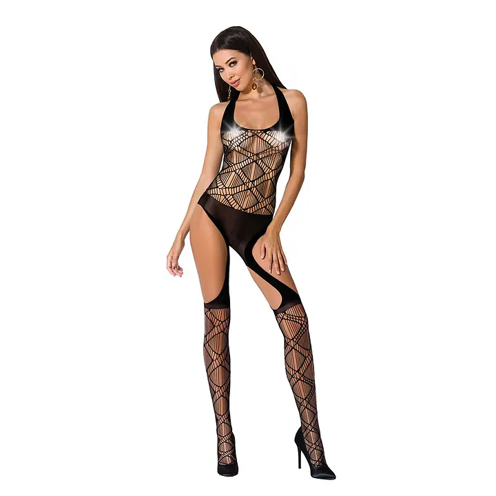 Бодістокінг Passion BS060 black, комбінезон, імітація трусиків і гольфів - Master