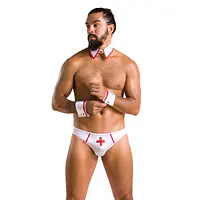 Комплект еротичної чоловічої білизни Passion 037 GREGORY L/XL White, труси, комірець, манжети - Master