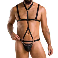 Комплект чоловічої білизни зі стреп Passion 039 SET ANDREW XXL/XXXL Black, стринги, шлейки - Master