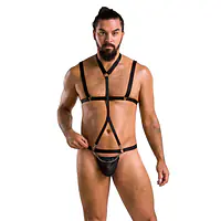 Комплект чоловічої білизни зі стреп Passion 039 SET ANDREW XXL/XXXL Black, стринги, шлейки - Master
