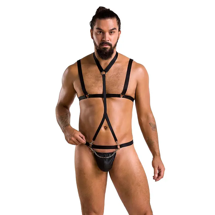 Комплект чоловічої білизни зі стреп Passion 039 SET ANDREW XXL/XXXL Black, стринги, шлейки - Master