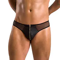Чоловічі сліпи на блискавці Passion 042 SLIP TIMMY L/XL Black, екошкіра, сітка - Master