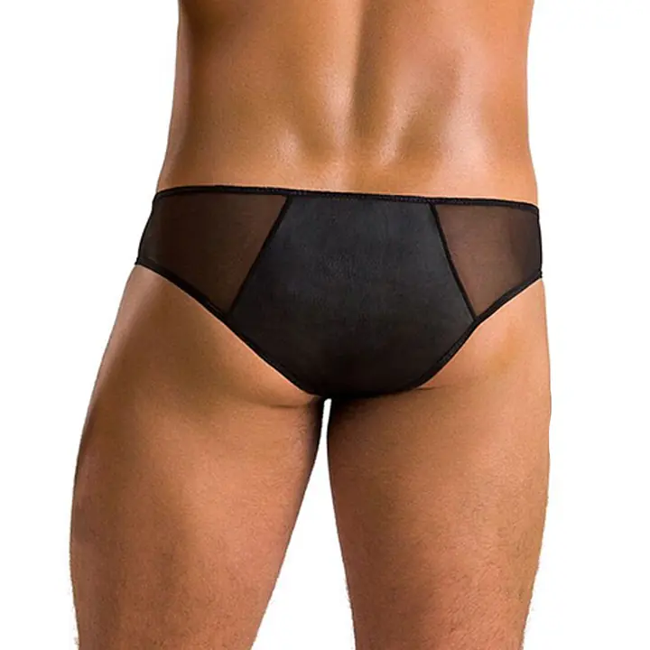 Чоловічі сліпи на блискавці Passion 042 SLIP TIMMY L/XL Black, екошкіра, сітка - Master