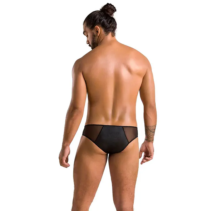 Чоловічі сліпи на блискавці Passion 042 SLIP TIMMY L/XL Black, екошкіра, сітка - Master