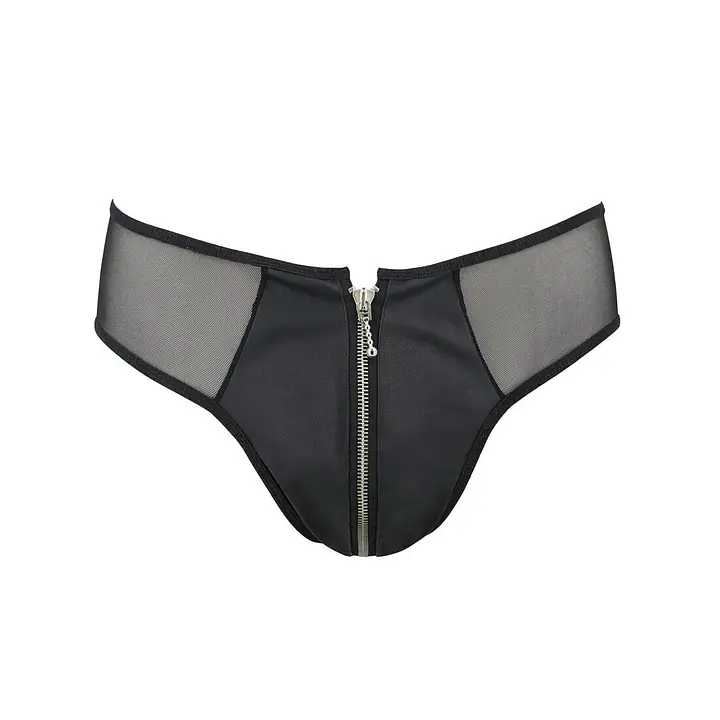 Чоловічі сліпи на блискавці Passion 042 SLIP TIMMY L/XL Black, екошкіра, сітка - Master