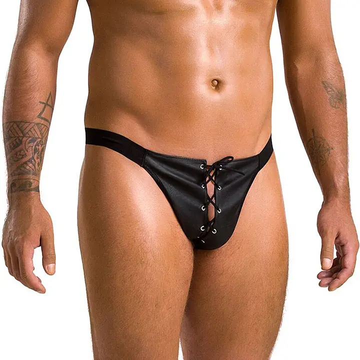 Чоловічі сліпи на шнурівці Passion 044 SLIP BEN XXL/XXXL Black, екошкіра, люверси - Master