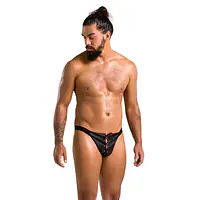 Чоловічі сліпи на шнурівці Passion 044 SLIP BEN XXL/XXXL Black, екошкіра, люверси - Master