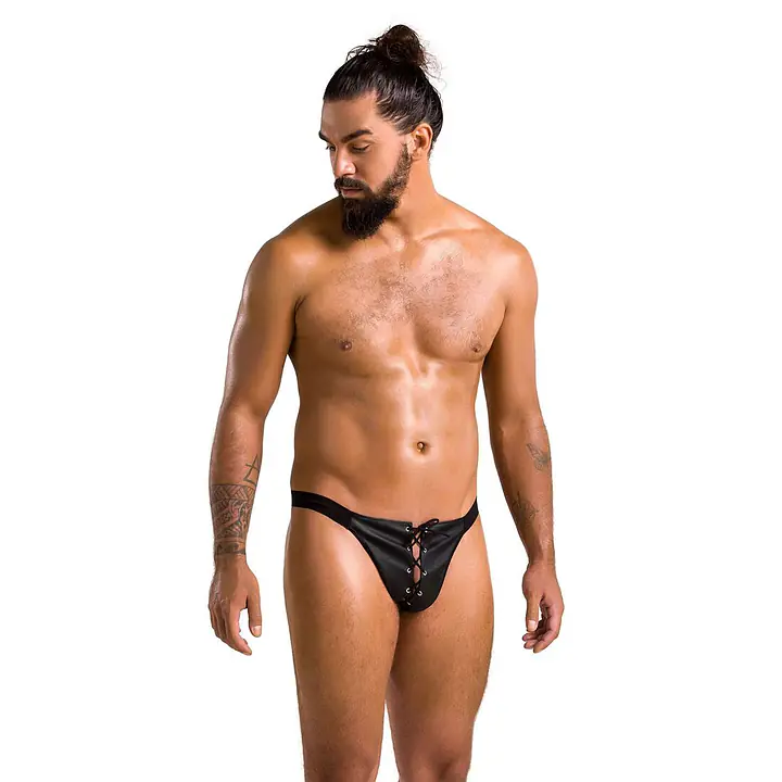 Чоловічі сліпи на шнурівці Passion 044 SLIP BEN XXL/XXXL Black, екошкіра, люверси - Master