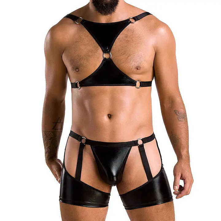 Комплект еротичної чоловічої білизни Passion 047 SET JOHN L/XL Black, труси, портупея - Master