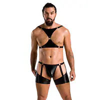 Комплект еротичної чоловічої білизни Passion 047 SET JOHN L/XL Black, труси, портупея - Master