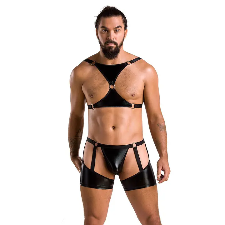 Комплект еротичної чоловічої білизни Passion 047 SET JOHN L/XL Black, труси, портупея - Master