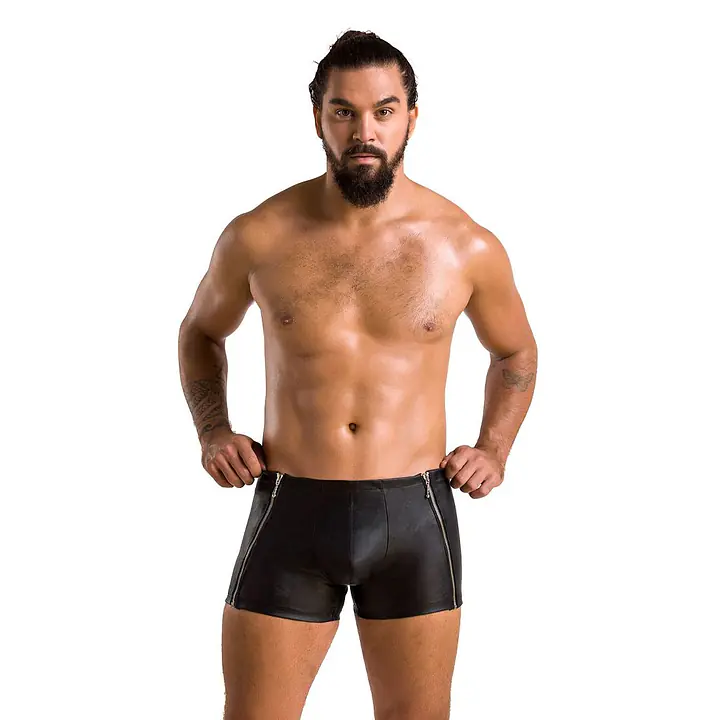 Чоловічі шкіряні боксери з блискавками Passion 049 SHORT MATT L/XL Black - Master