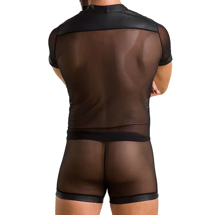 Комплект сітчастої чоловічої білизни Passion 052 SET MICHAEL 2XL/3XL black сорочка, боксери заклепки - Master