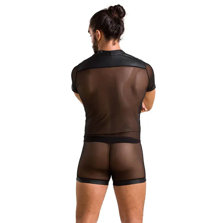 Комплект сітчастої чоловічої білизни Passion 052 SET MICHAEL 2XL/3XL black сорочка, боксери заклепки - Master