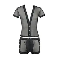 Комплект сітчастої чоловічої білизни Passion 052 SET MICHAEL 2XL/3XL black сорочка, боксери заклепки - Master