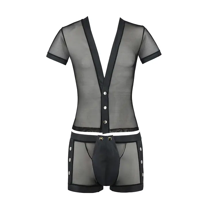 Комплект сітчастої чоловічої білизни Passion 052 SET MICHAEL 2XL/3XL black сорочка, боксери заклепки - Master