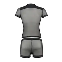 Комплект сітчастої чоловічої білизни Passion 052 SET MICHAEL 2XL/3XL black сорочка, боксери заклепки - Master