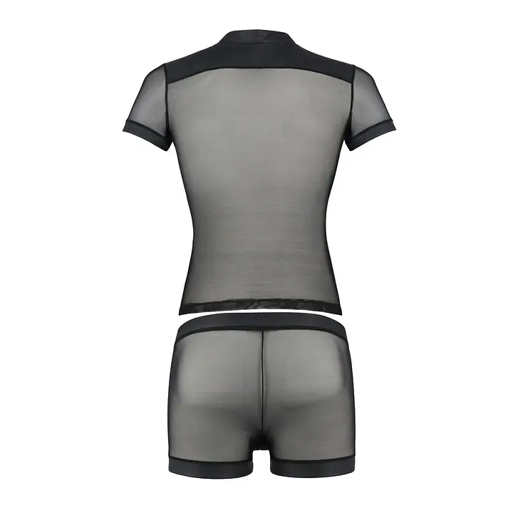 Комплект сітчастої чоловічої білизни Passion 052 SET MICHAEL 2XL/3XL black сорочка, боксери заклепки - Master