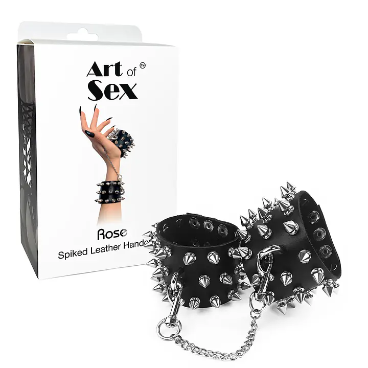 Наручники з шипами Art of Sex - Rose Spiked Leather Handcuffs, натуральна шкіра - Master