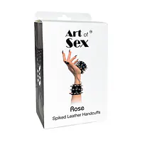 Наручники з шипами Art of Sex - Rose Spiked Leather Handcuffs, натуральна шкіра - Master
