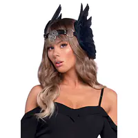 Пов’язка на голову з крилами Leg Avenue Feather headband Black, пір’я та натуральна шкіра - Master