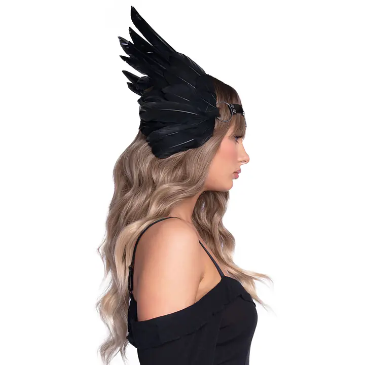 Пов’язка на голову з крилами Leg Avenue Feather headband Black, пір’я та натуральна шкіра - Master