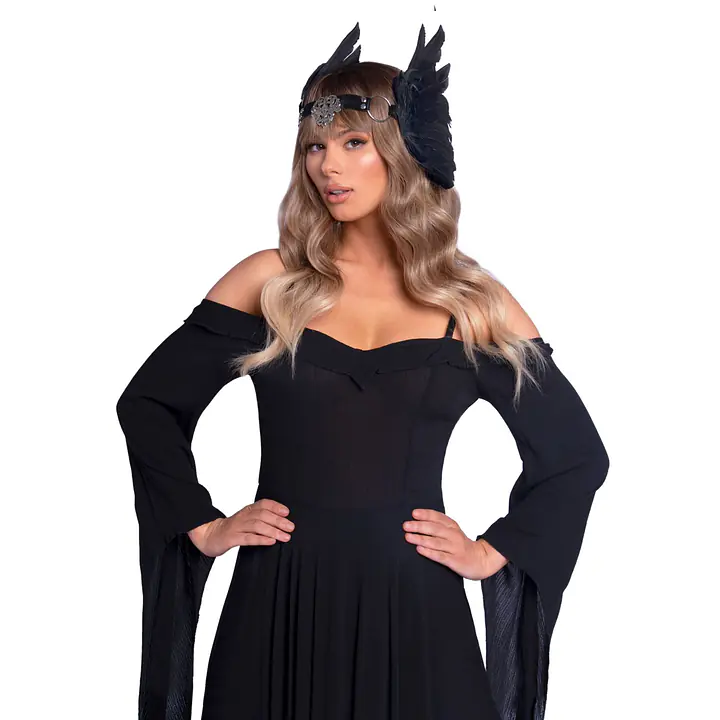 Пов’язка на голову з крилами Leg Avenue Feather headband Black, пір’я та натуральна шкіра - Master