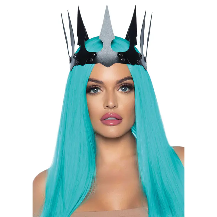 Корона злої королеви Leg Avenue Faux leather spiked crown Black, штучна шкіра, заклепки - Master