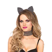 Набір кішечки зі стразами Leg Avenue Cat ear headband&choker set,широкий чокер та вушка - Master