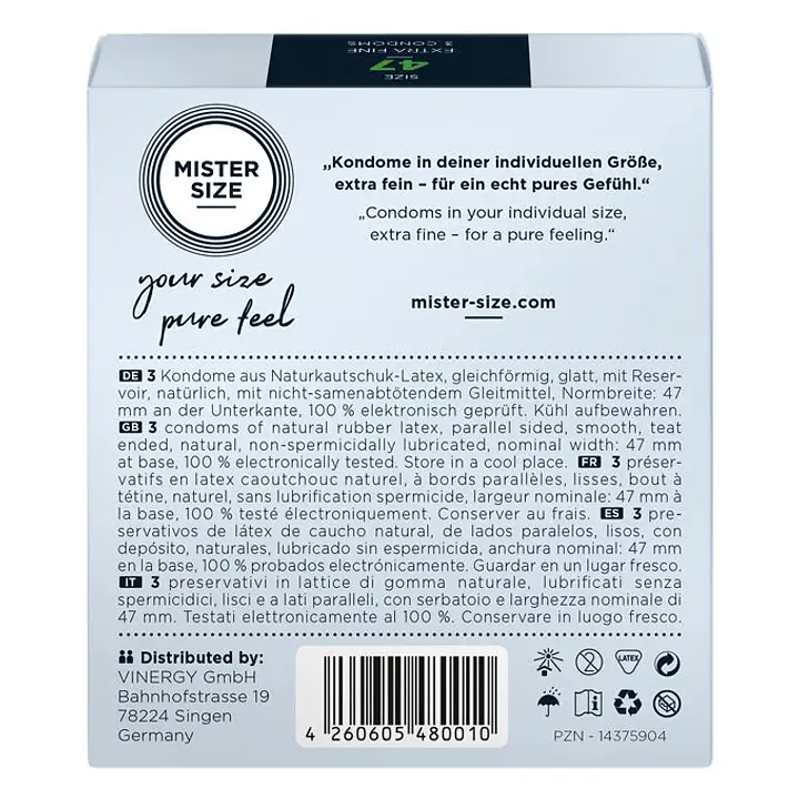 Презервативи Mister Size - pure feel - 47 (3 condoms), товщина 0,05 мм - Master