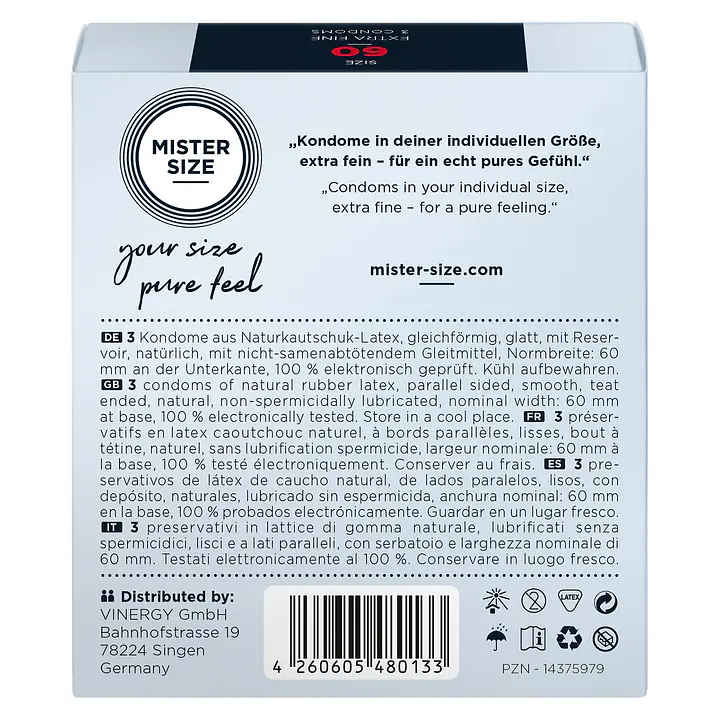 Презервативи Mister Size - pure feel - 60 (3 condoms), товщина 0,05 мм - Master