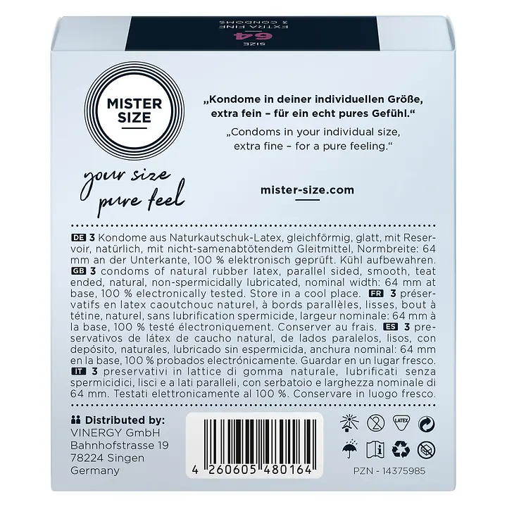 Презервативи Mister Size - pure feel - 64 (3 condoms), товщина 0,05 мм - Master