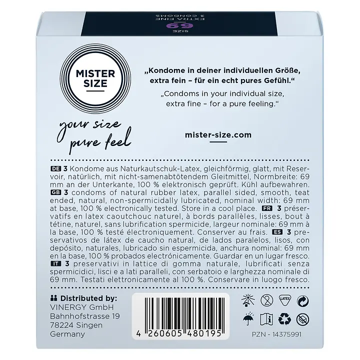 Презервативи Mister Size - pure feel - 69 (3 condoms), товщина 0,05 мм - Master