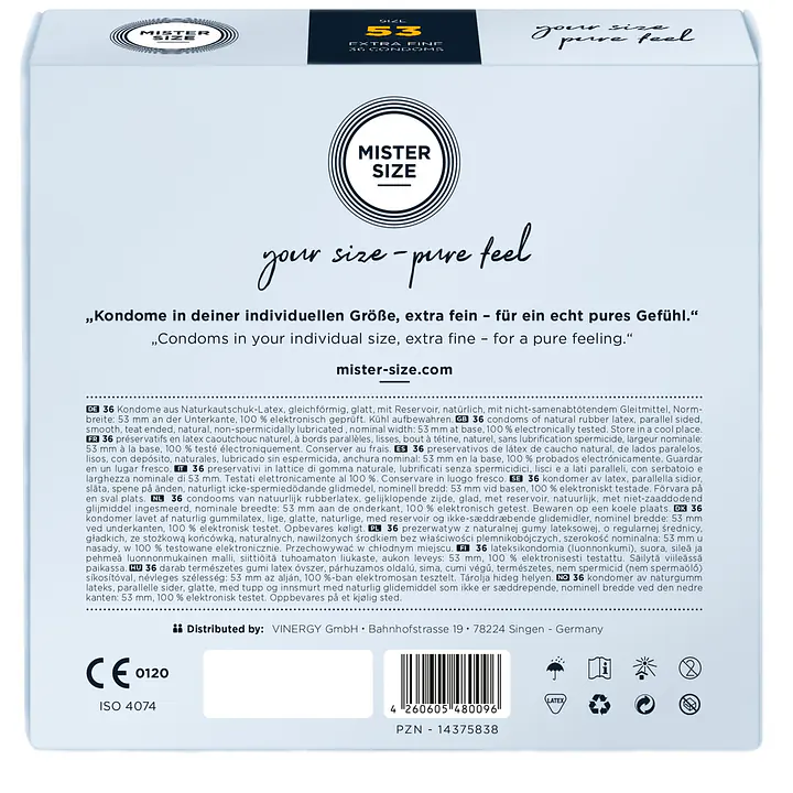 Презервативи Mister Size - pure feel - 53 (36 condoms), товщина 0,05 мм - Master
