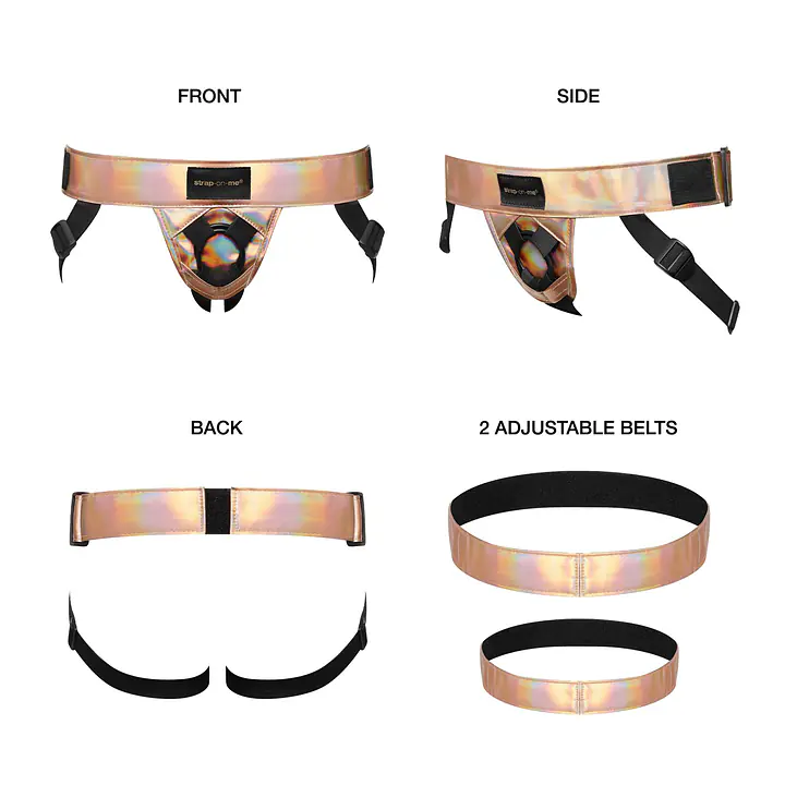 Труси для страпона Strap-On-Me Leatherette Harness Curious  Holographic Rose Gold - Master
